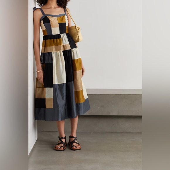 Ulla Johnson Minerva Patchwork Dress Blue Gold Size 4 - Picture 2 of 16